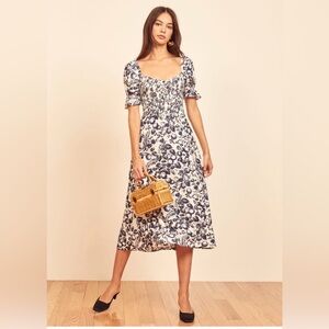 Reformation Parsley Dress Orangerie Smocked Midi Puff Sleeve XS NWT